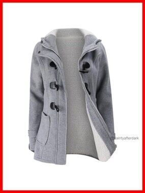 JiangWu Womens Horn Button Fleece Thicken Hooded Winter Warm Coat Jacket